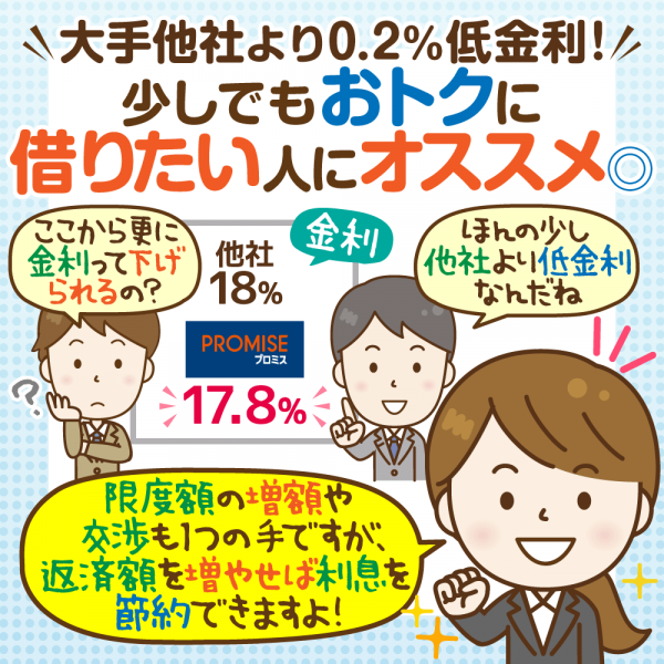 プロミスはアコムより低金利!一目でわかる支払金額・利息の比較と、金利の下げ方