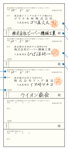 手形の裏面の記入例