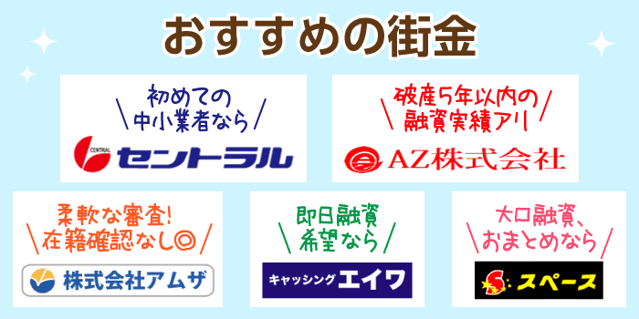 融資実績確認済み！優良＆審査が柔軟なおすすめ街金5選